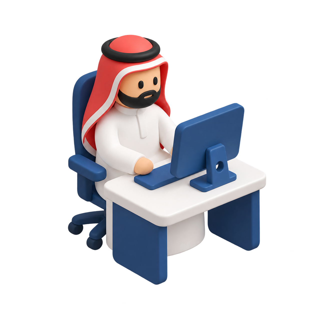 رسم تجريدي لموظف سعودي يعمل على الحاسوب